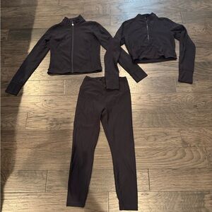 90 Degree By Reflex Black Three-Piece Active Leggings & Zip Tops Set